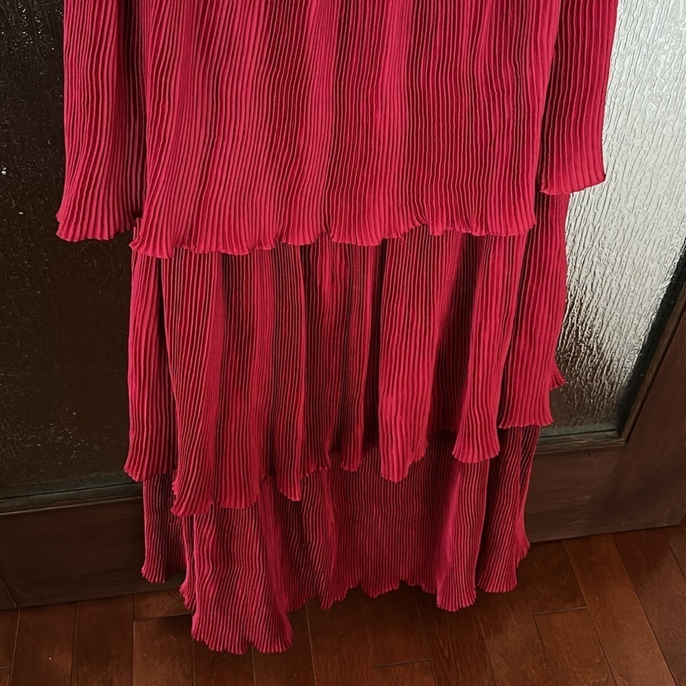 MAC DUGGAL 49083 SPAGHETTI STRAP RUFFLE LAYERED MAXI RED GOWN sz 4 - Picture 8 of 11